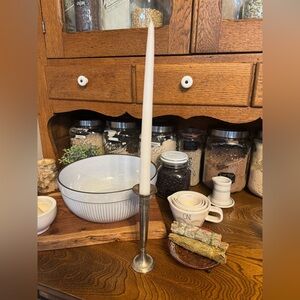 Primitive Silver Color Metal Candle Stick Holder Rustic with Patina